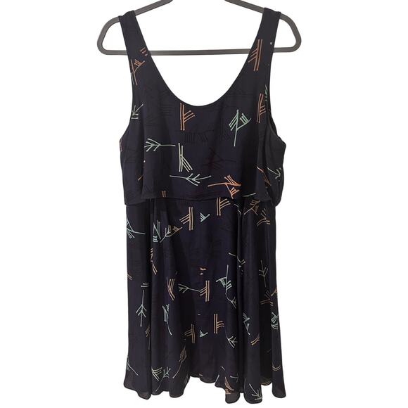 Sariah Anthropologie 100% Silk Abstract Print Sleeveless Dress, Navy, Size 14 - Picture 1 of 9